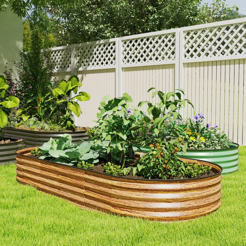 Outsunny 7' x 3' x 1' Large Outdoor Planter Box, Galvanized Raised Garden Bed with Metal Plant Stake, Brown