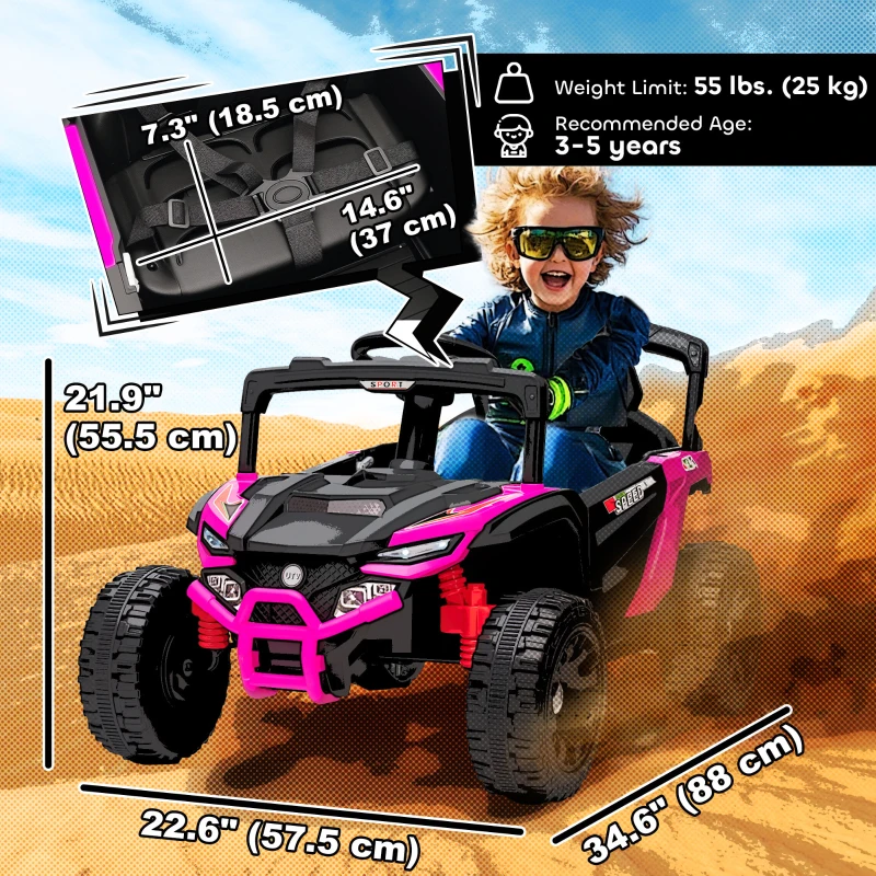 Qaba 12V Kids Ride On Truck with Dual Motors, Rear Suspension, Remote Control for 3-8 Years Boys Girls, Pink