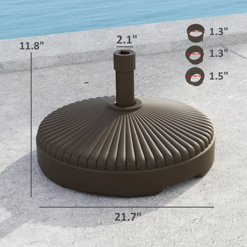 Outsunny Round Patio Umbrella Base Holder, Heavy Duty Outdoor Umbrella Stand Base, Filled Up to 62lbs with Stand or 51lbs with Water for Garden, Poolside, Brown
