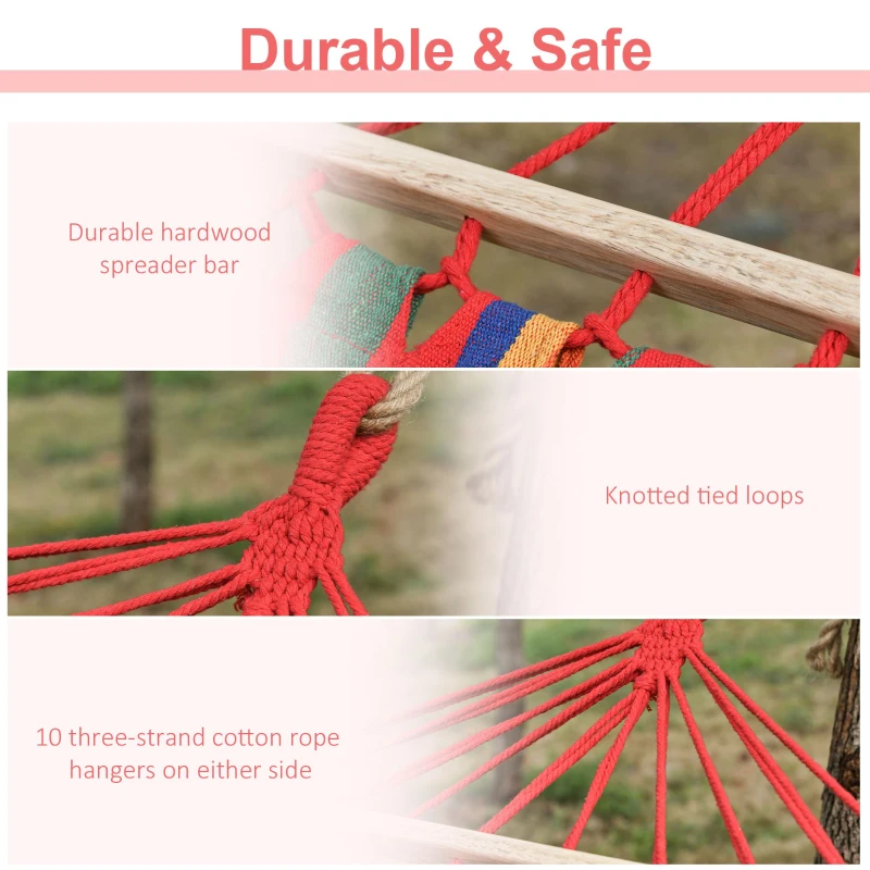 Outsunny Cotton Hammock Portable Soft Swing Sleeping w/ Headrest & Side Pocket Deluxe Swing Chair for Beach, Yard, Bedroom, Patio, Porch, Indoor, Outdoor, Rainbow Stripes