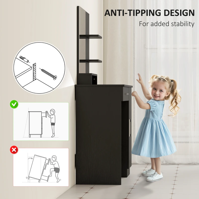 HOMCOM Vanity Desk with Mirror, Makeup Vanity w/ Drawer, Open Compartment and Shelves, Cabinet, Adjustable Shelves for Bedroom