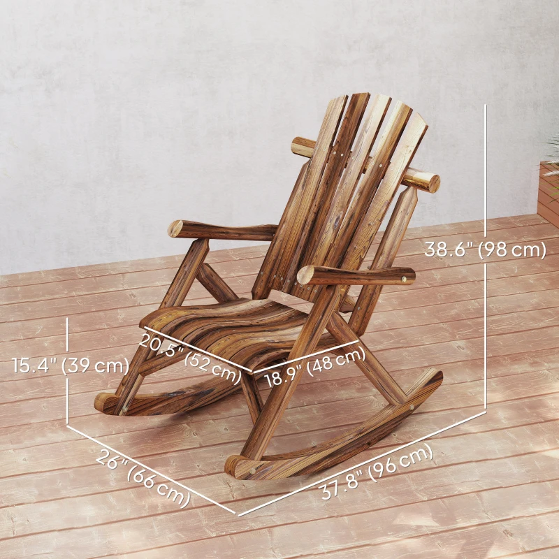Outsunny Wooden Outdoor Rocking Chair, Oversized Adirondack Patio Rocker with High Back and Slatted Seat, Carbonized