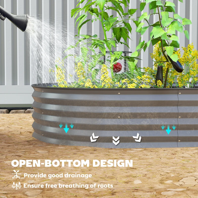 Outsunny 7' x 3' x 1' Large Outdoor Planter Box, Galvanized Raised Garden Bed with Metal Plant Stake, Dark Grey