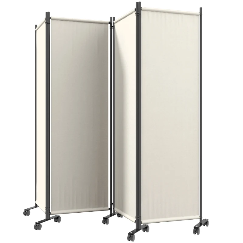 Outsunny Folding Room Divider with Castor Wheels, Rolling Privacy Screen for Home Office Bedroom, 5.6ft Tall