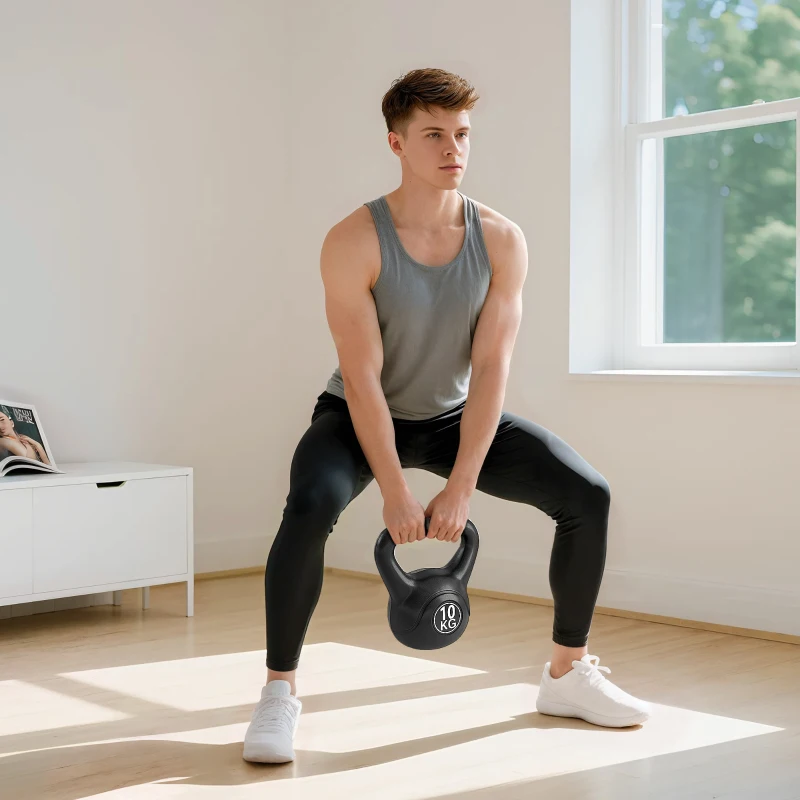 Soozier 22lb Fitness Kettlebell, Plastic Exercise Weight, Weightlifting Tools with Sand, Handle, Noise Reduction for Home, Gym