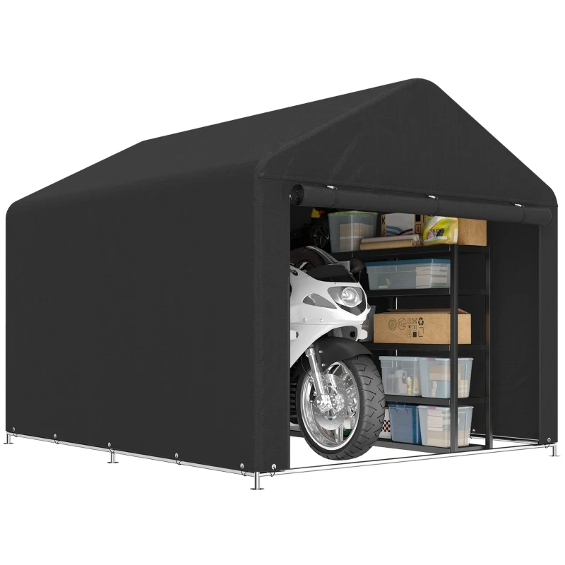 Outsunny 6.6' x 7.8' Portable Shed, Waterproof Bike Tent with Roll-up Zipper Door and Reinforced Galvanised Steel Frame, Black