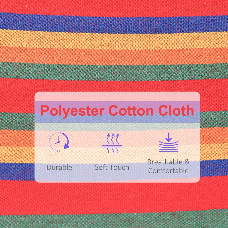 Outsunny Cotton Hammock Portable Soft Swing Sleeping w/ Headrest & Side Pocket Deluxe Swing Chair for Beach, Yard, Bedroom, Patio, Porch, Indoor, Outdoor, Rainbow Stripes