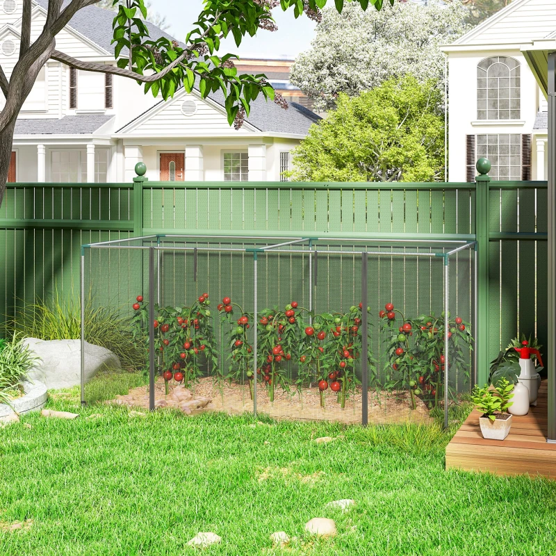 Outsunny Galvanized Steel Crop Cage, Plant Protection Tent with Zippered Door, 8' x 4', Black