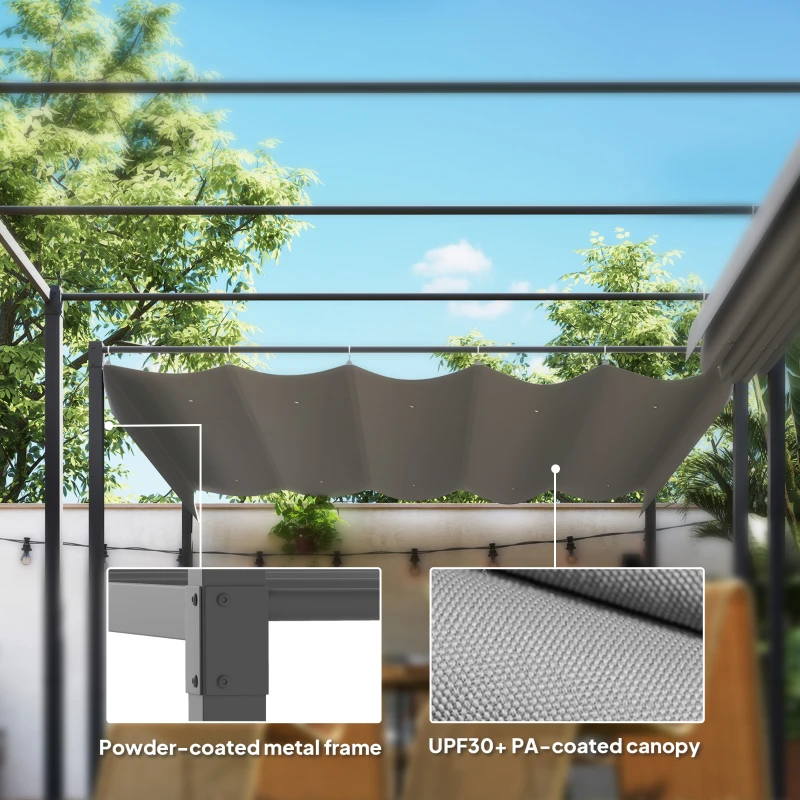 Outsunny 10' x 10' Outdoor Gazebo, Retractable Pergola Canopy with Magnetic Fixture, UPF30+ Metal Pergola Kit, Grey