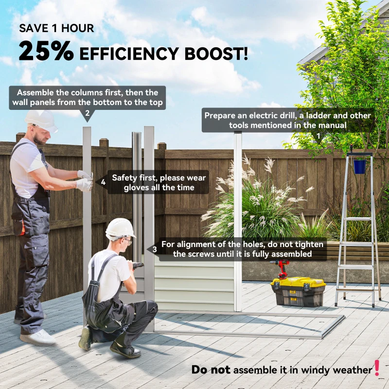 Outsunny 6 x 4FT Galvanized Garden Storage Shed, Metal Outdoor Shed with Double Doors and 2 Vents, Light Grey