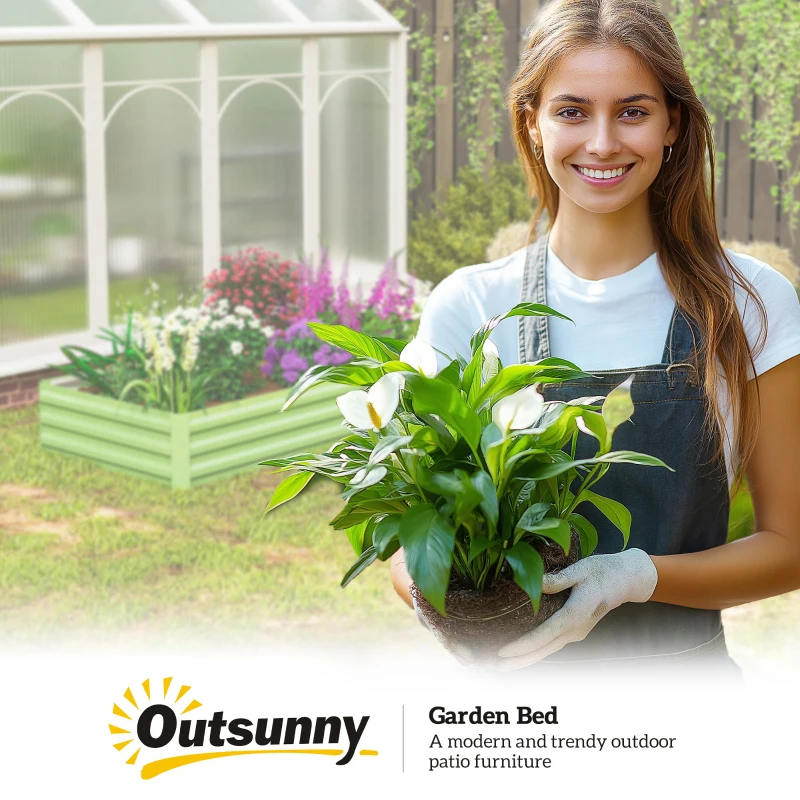 Outsunny 95" x 36" x 12" Galvanized Raised Garden Bed, Metal Elevated Planter Box for Growing Flowers, Herbs, Succulents, Green