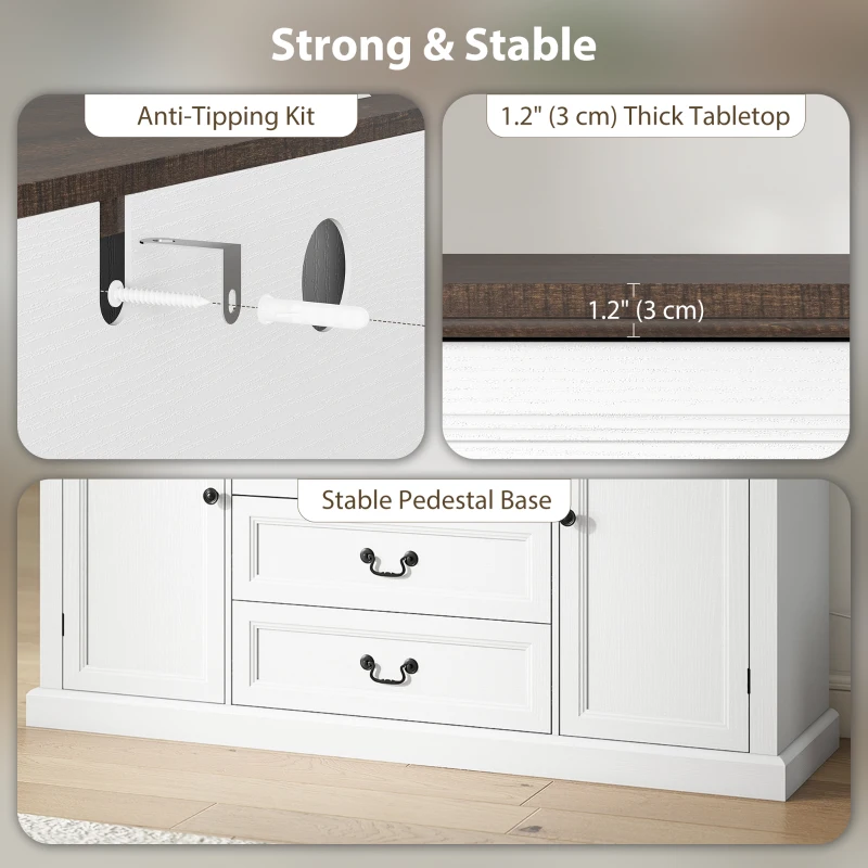 HOMCOM Farmhouse Sideboard with Charging Station, 58" Buffet Cabinet, Kitchen Storage Cabinet with 4 Drawers, 2 Doors, White