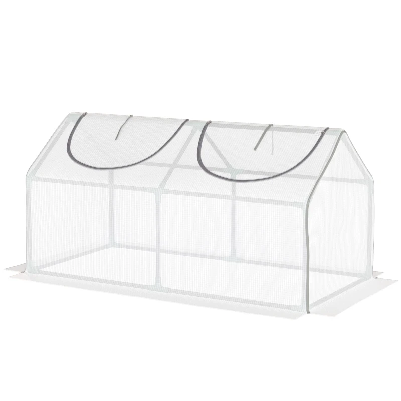 Outsunny Portable Mini Tunnel Greenhouse Garden Warm House with 2 Windows Steel Frame PE Cover, 47" x 24" x 24", White