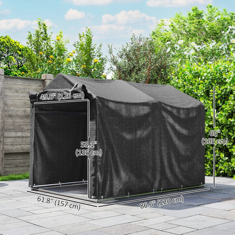 Outsunny Outdoor Storage Shed, UV Resistant Bike Tent with Roll-up Zipper Door, Portable Shed for Bike, Motorcycle, Black