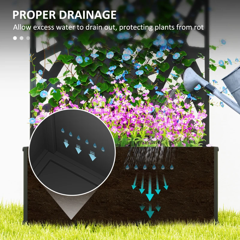 Outsunny Raised Garden Bed with Trellis, Freestanding/Wall Mounted Metal Garden Box with Privacy Panel, Irregular Line Cut-Outs