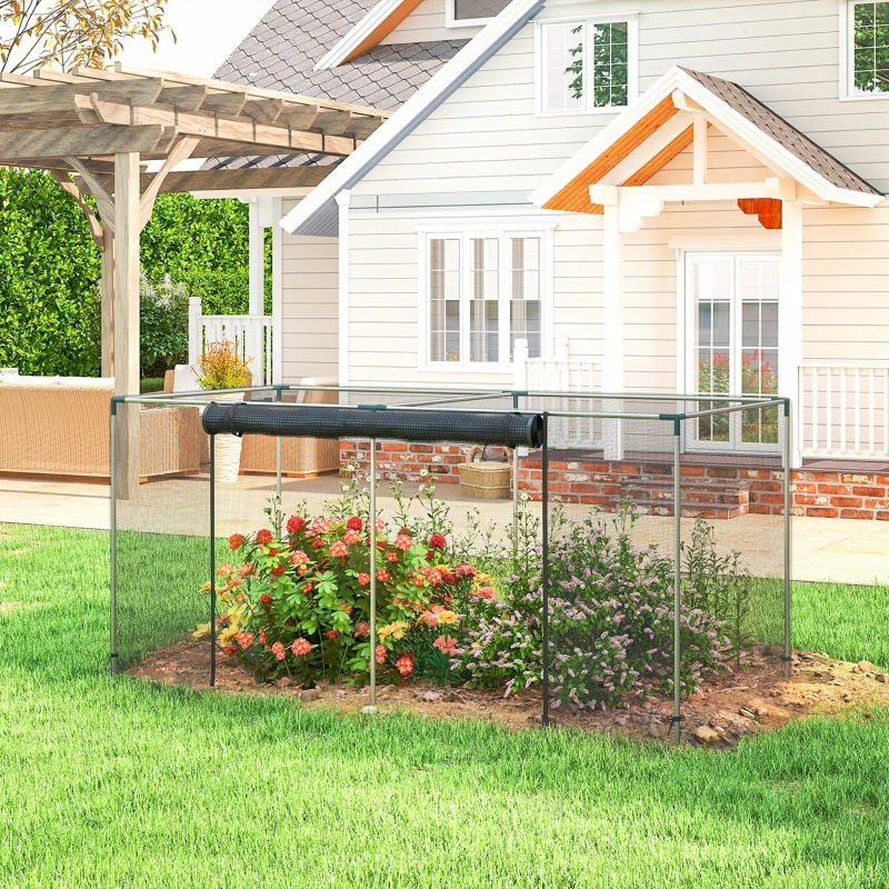 Outsunny Galvanized Steel Crop Cage, Plant Protection Tent with Zippered Door, 8' x 4', Black