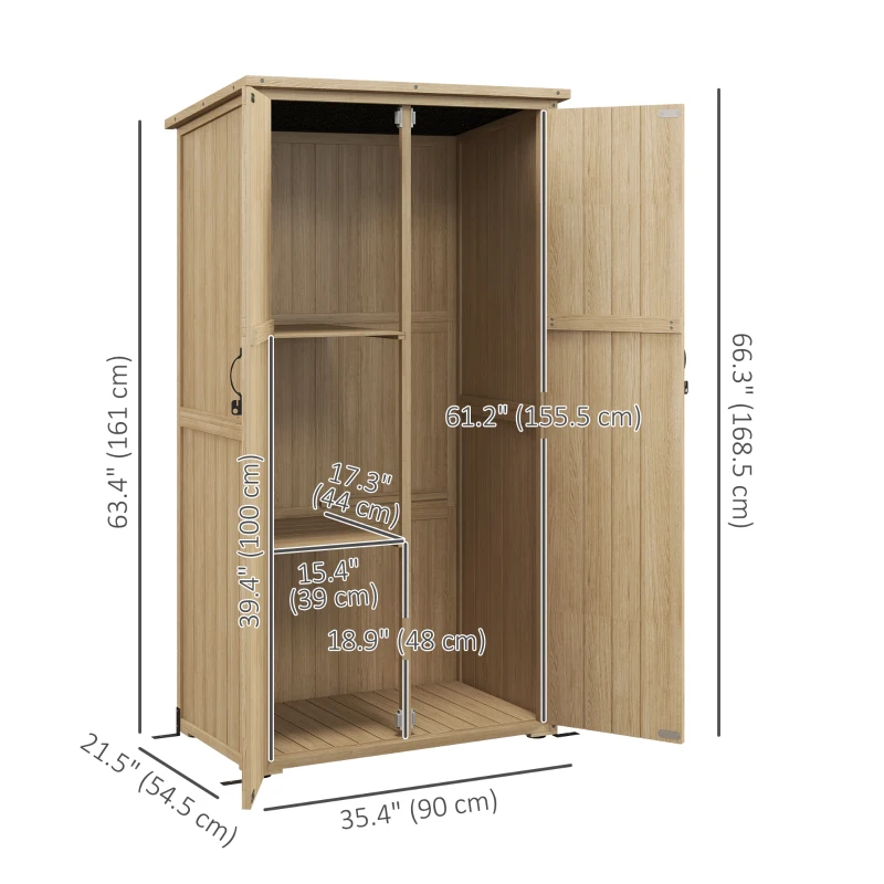 Outsunny Wooden Outdoor Storage Cabinet Garden Shed with Waterproof Asphalt Roof and Lockable Doors, Natural