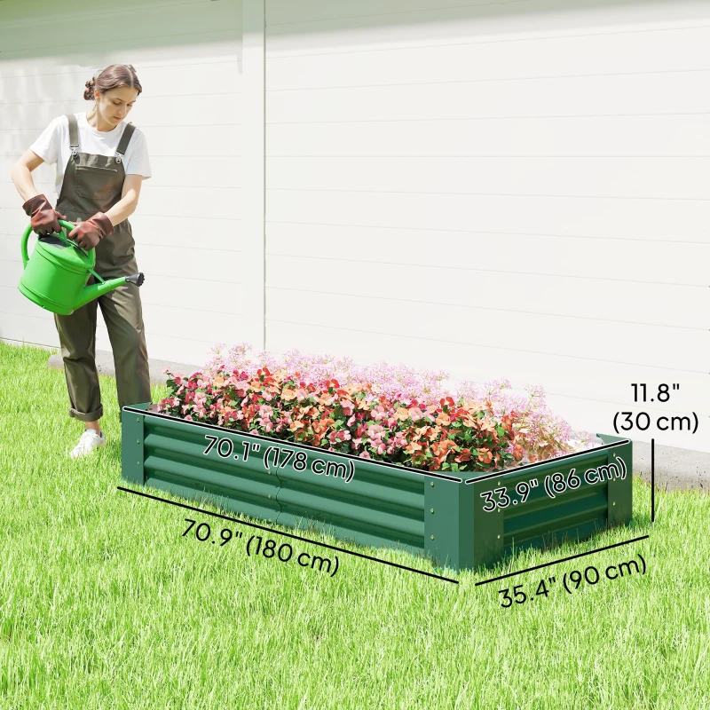 Outsunny 6 x 3 x 1ft Galvanized Raised Garden Bed, Reinforced Outdoor Planter Box with Open Bottom, Green