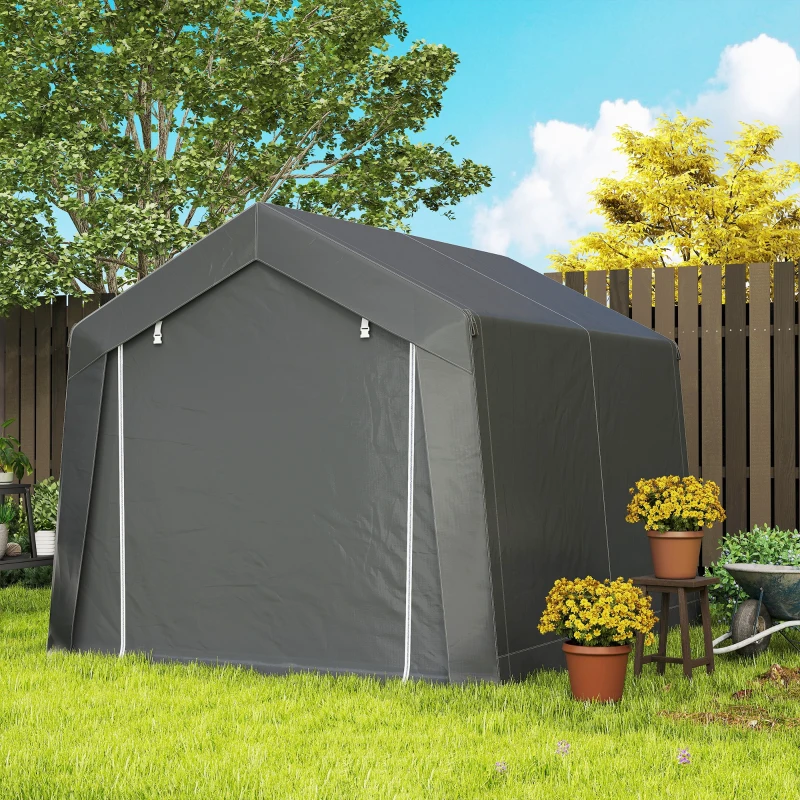 Outsunny 10' x 10' Outdoor Storage Shed Portable Garage with Roll-up Door for Motorcycle, Bike, Garden Tools, Dark Grey