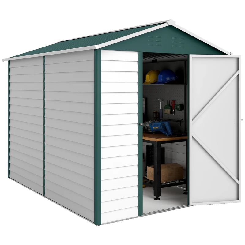 Outsunny 9' x 6' Garden Shed, Outdoor Storage Patio Shed w/ Sloped Roof, Lockable Door for Patio Lawn, Green