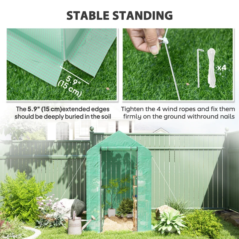 Outsunny Walk-in Greenhouse Outdoor Portable Plant Flower Growth Warm House with Roll-up Door, 73" x 47" x 75", Green