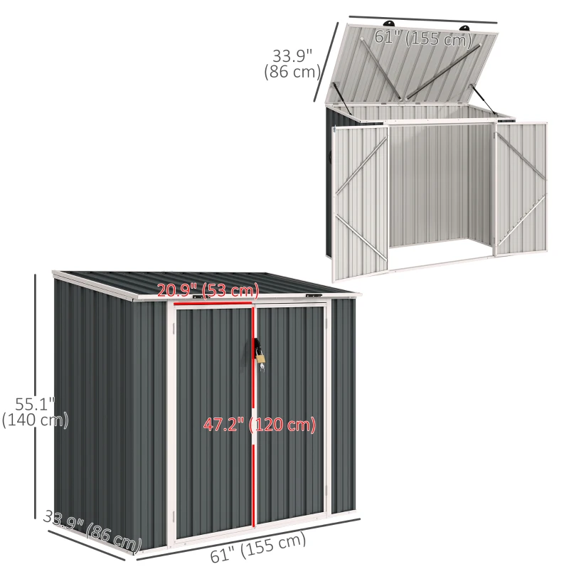 Outsunny 5ft x 3ft Outdoor Storage Shed, Garbage Bin Shed Organizer with Lockable Double Doors and Openable Lid