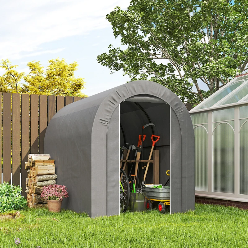 Outsunny 5' x 8' Outdoor Storage Shed, Heavy Duty Galvanized Steel Portable Shed for Bike, Motorcycle, Garden Tools, Light Grey