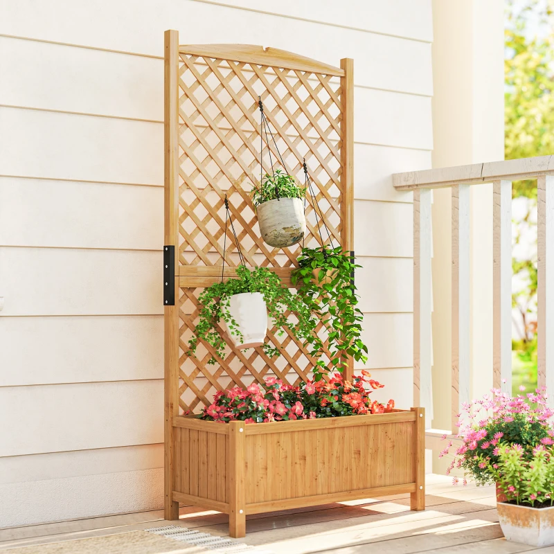 Outsunny Raised Garden Bed with Trellis, Wooden Raised Planter Box with Elevated Raised Bed, 35.4" x 17.7" x 70.9", Yellow