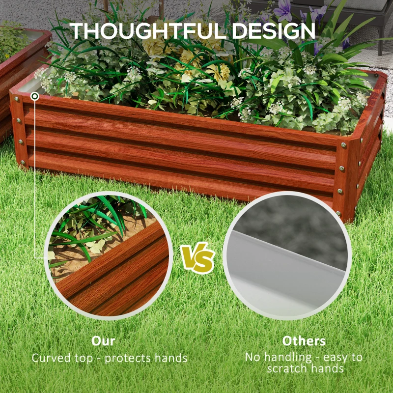 Outsunny 4' x 2' x 1' Raised Garden Bed, Set of 2 Galvanized Planter Box for Vegetables, Flowers, Herbs, Dark Brown Wood Effect