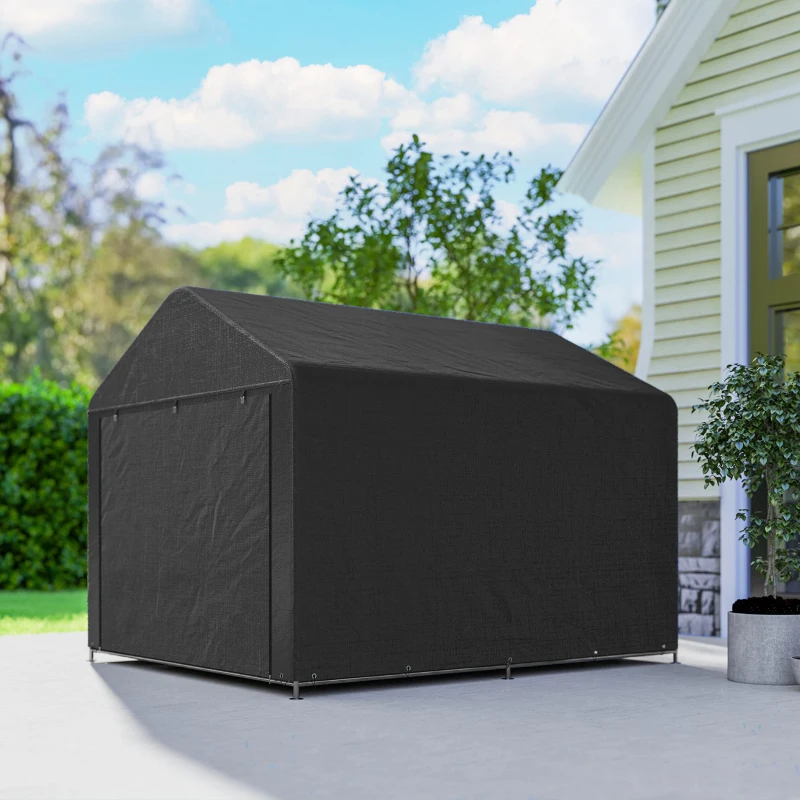 Outsunny 6.6' x 7.8' Portable Shed, Waterproof Bike Tent with Roll-up Zipper Door and Reinforced Galvanised Steel Frame, Black
