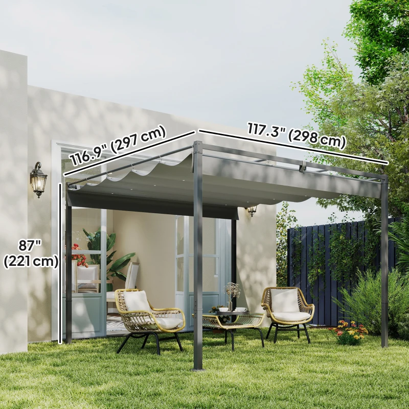 Outsunny 10' x 10' Outdoor Gazebo, Retractable Pergola Canopy with Magnetic Fixture, UPF30+ Metal Pergola Kit, Grey