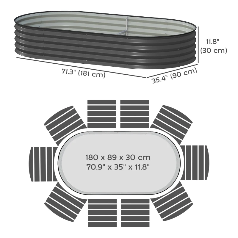 Outsunny 6' x 3' x 1' Large Outdoor Planter Box, Galvanized Raised Garden Bed with Metal Plant Stake, Dark Grey