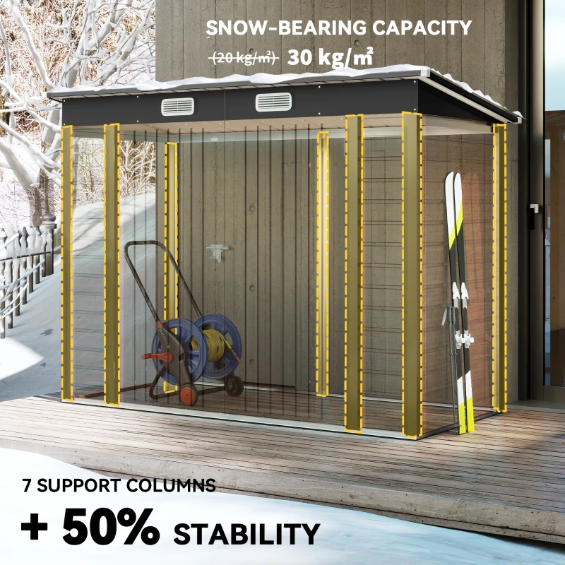 Outsunny 8 x 4FT Galvanized Garden Storage Shed, Metal Outdoor Shed with Double Doors and 2 Vents, Teak