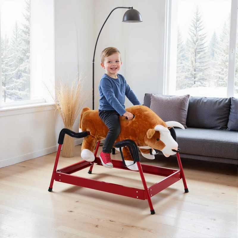 Qaba Kids Spring Rocking Horse Rodeo Bull Style with Realistic Sounds for Children over 3 Years Old