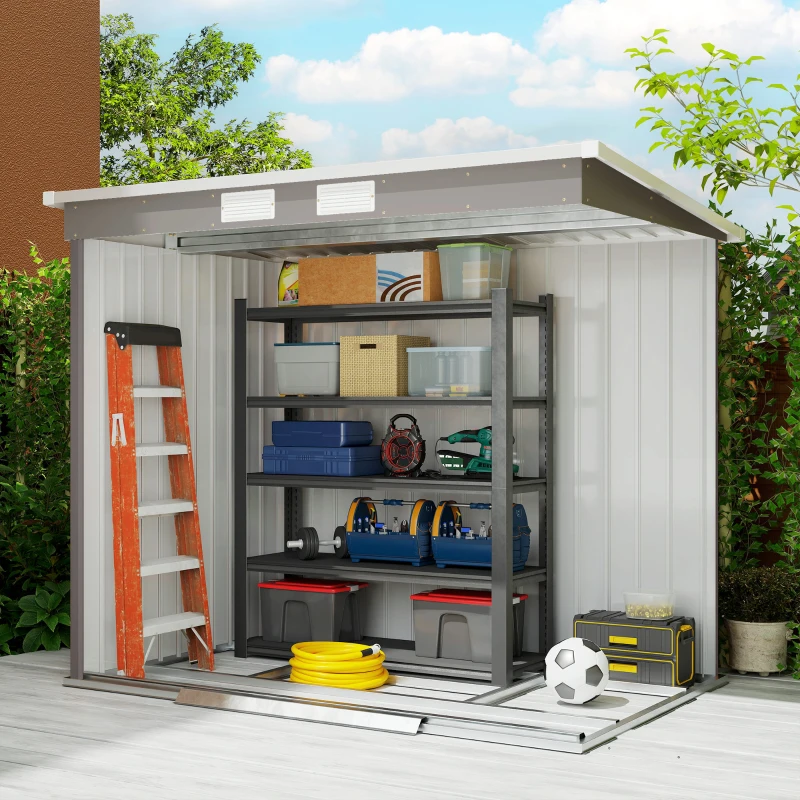 Outsunny 7' x 4' Galvanised Steel Garden Shed, with Foundation Kit - Grey
