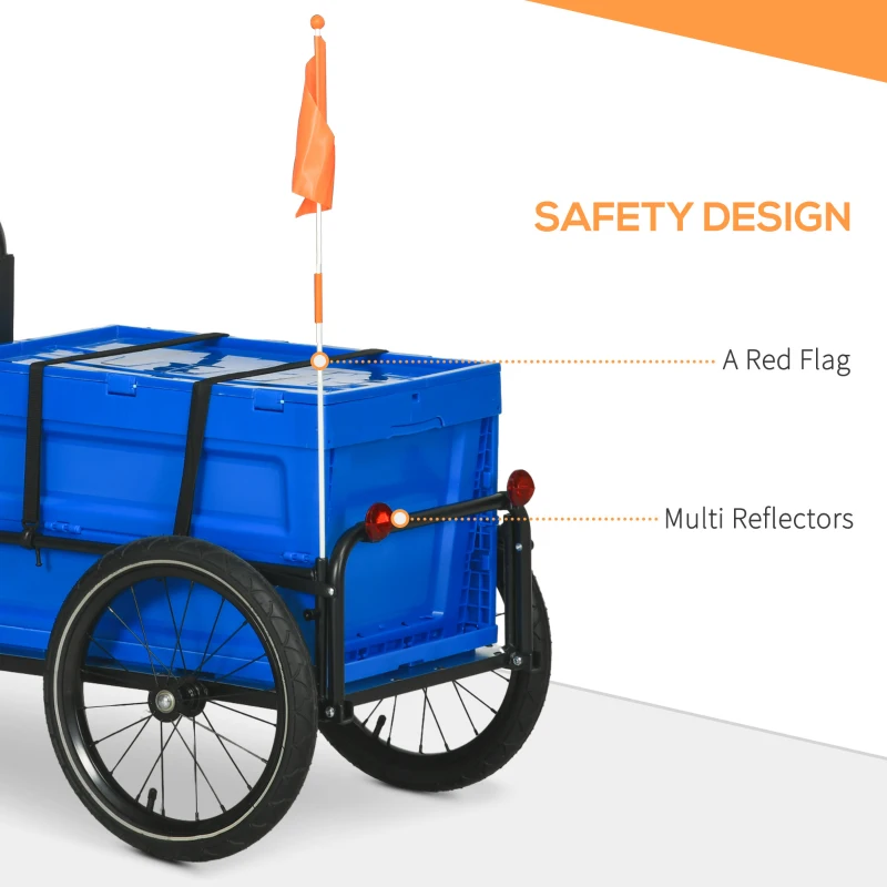 Aosom Steel Trailer for Bike, Bicycle Cargo Trailer with Foldable Storage Box and Safe Reflectors, Max Load 88LBS, Blue