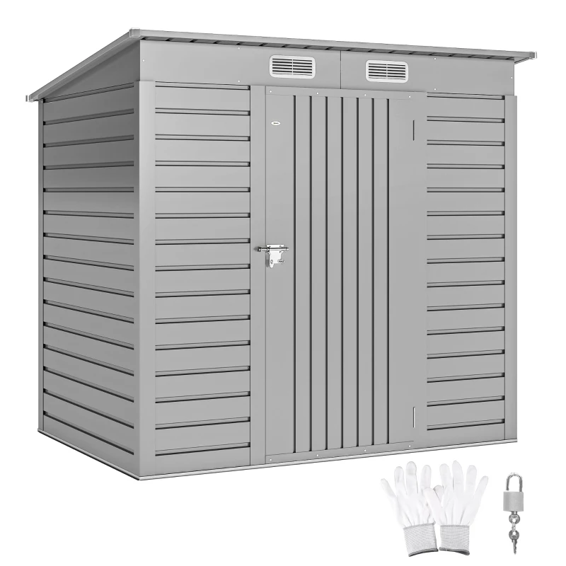 Outsunny 6 x 4FT Galvanized Garden Storage Shed, Metal Outdoor Shed with Double Doors and 2 Vents, Light Grey