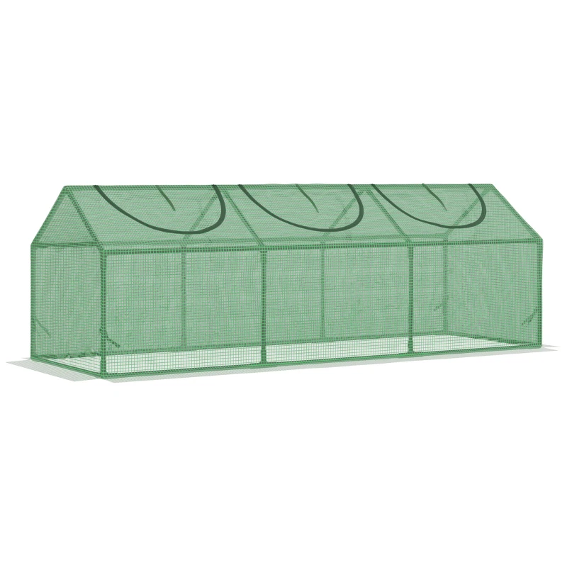 Outsunny Portable Mini Tunnel Greenhouse Garden Planting Warm House with 3 Windows, 71" x 24" x 24", Green