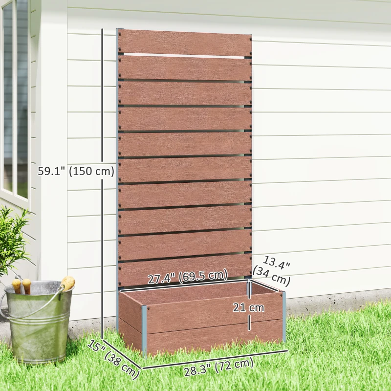 Outsunny Raised Garden Bed with Trellis, Freestanding Elevated Planter Box for Climbing Vines, 28" x 15" x 59", Light Brown