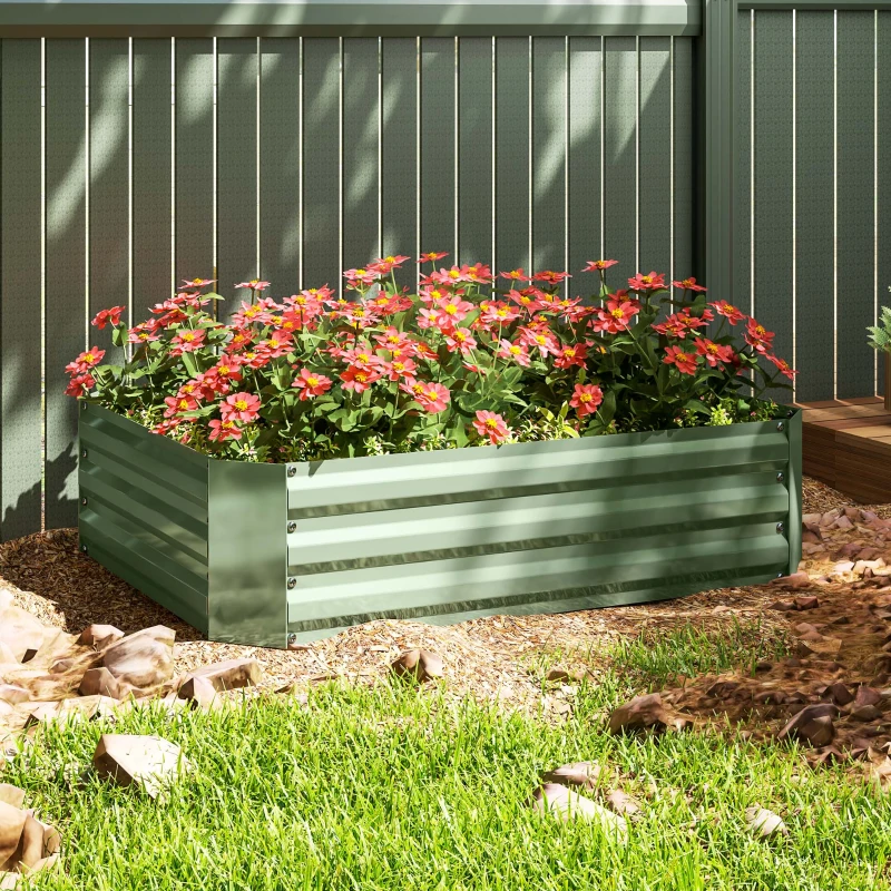 Outsunny Galvanized Raised Garden Bed, 4' x 3' x 1' Outdoor Metal Planter Box, Raised Bed for Growing Flowers Herbs, Dark Green