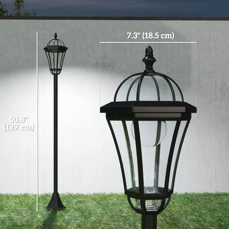 Outsunny 2 Piece LED Garden Lights Lamp Post Solar Powered Auto Switch Outdoor Lantern Patio Pathway Walkway Water-Resist 6 Hours Black