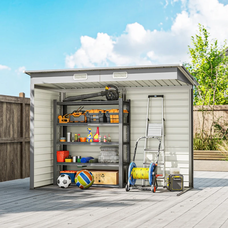 Outsunny 8 x 4FT Galvanized Garden Storage Shed, Metal Outdoor Shed with Double Doors and 2 Vents, Light Grey