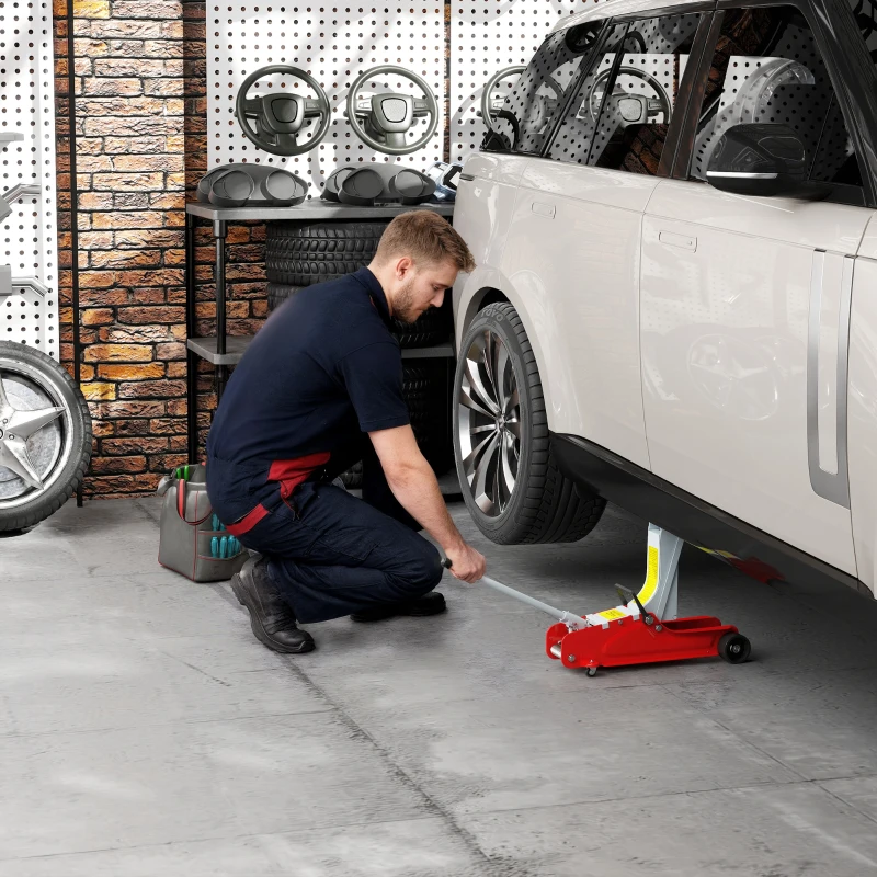 HOMCOM Low Profile Jack, Hydraulic Racing Floor Jack, 3.1"-15" Lifting Range, 2.5 Ton (5,000 lb) Capacity, Red