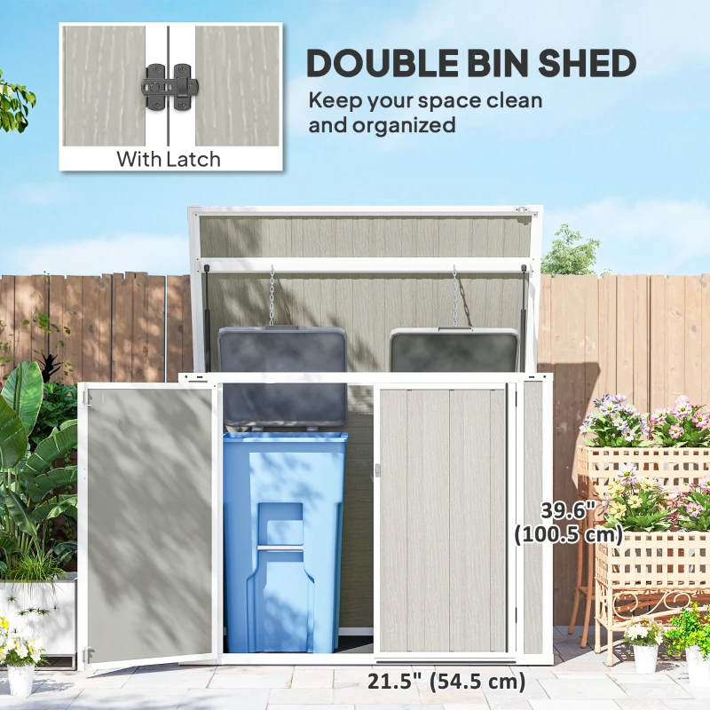 Outsunny 41 Cu. Ft. Outdoor Storage Shed, Outdoor Horizontal Trash Can Storage with Chain Lid, Lockable Storage Box, Light Grey