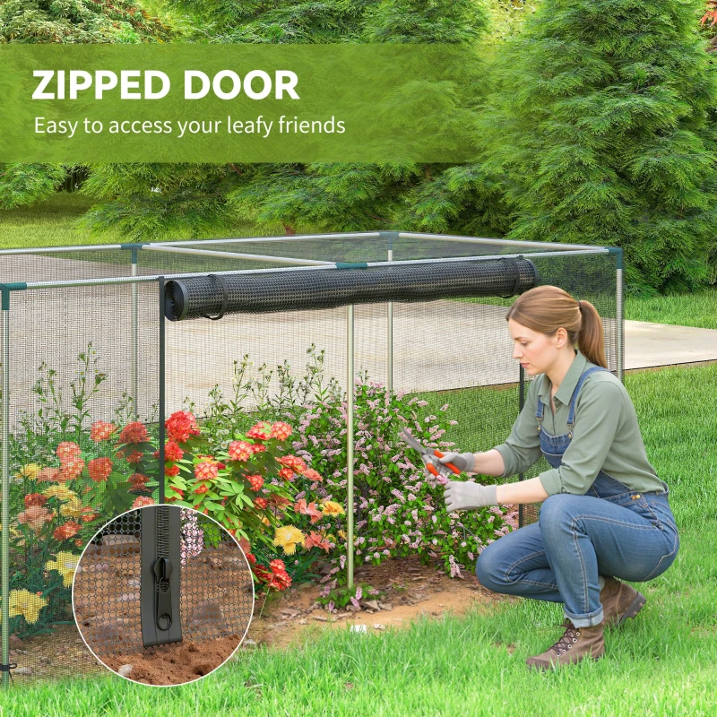 Outsunny Galvanized Steel Crop Cage, Plant Protection Tent with Zippered Door, 8' x 4', Black