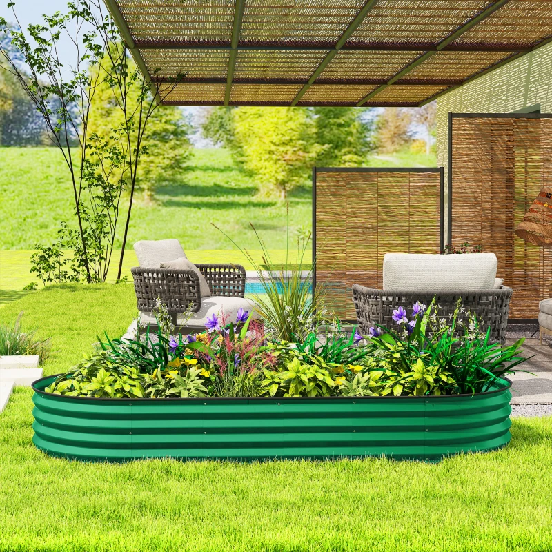 Outsunny 7' x 3' x 1' Large Outdoor Planter Box, Galvanized Raised Garden Bed with Metal Plant Stake, Green