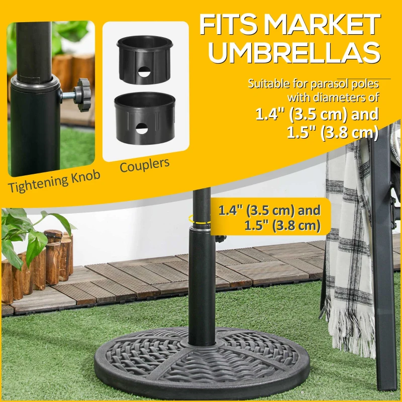 Outsunny 21 lbs Cement Round Market Umbrella Base Holder, 18" Heavy Duty Parasol Stand with Rattan Design for Patio, Black