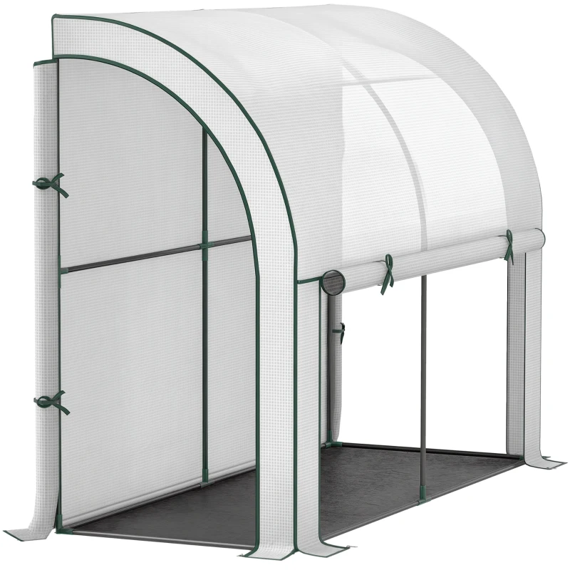 Outsunny Walk-in Lean-to Greenhouse, Outdoor Gardening Green House with Zipper Roll-up Doors and Window, 7' x 3' x 5', White