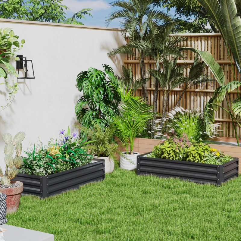 Outsunny 4' x 2' x 1' Raised Garden Bed, Set of 2 Galvanized Planter Box for Vegetables, Flowers, Herbs, Grey