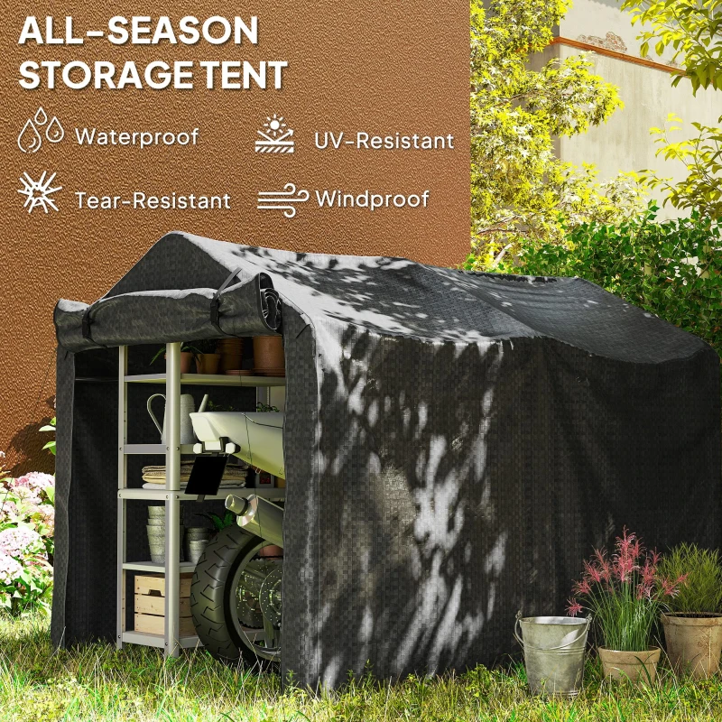 Outsunny Outdoor Storage Shed, UV Resistant Bike Tent with Roll-up Zipper Door, Portable Shed for Bike, Motorcycle, Black